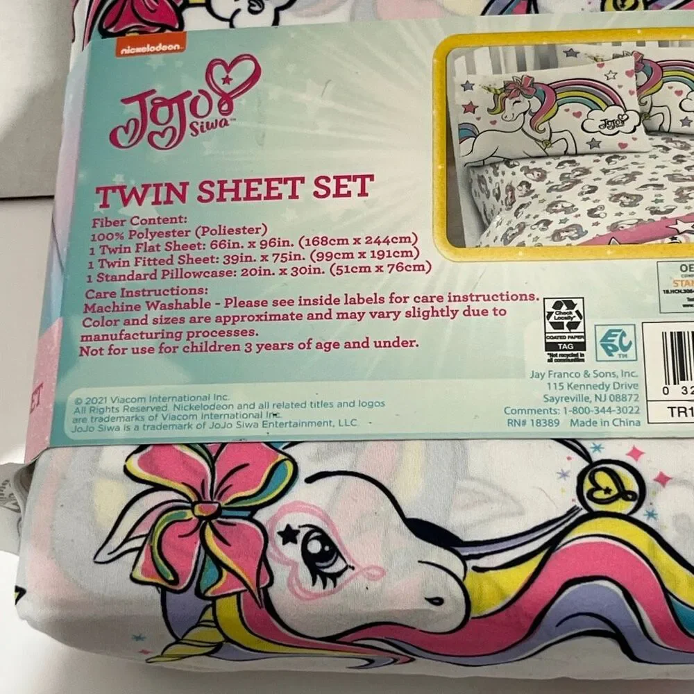 Nickelodeon Twin JoJo Siwa Live Your Dream Unicorn‎ Twin Sheet Set 3 Piece NWT